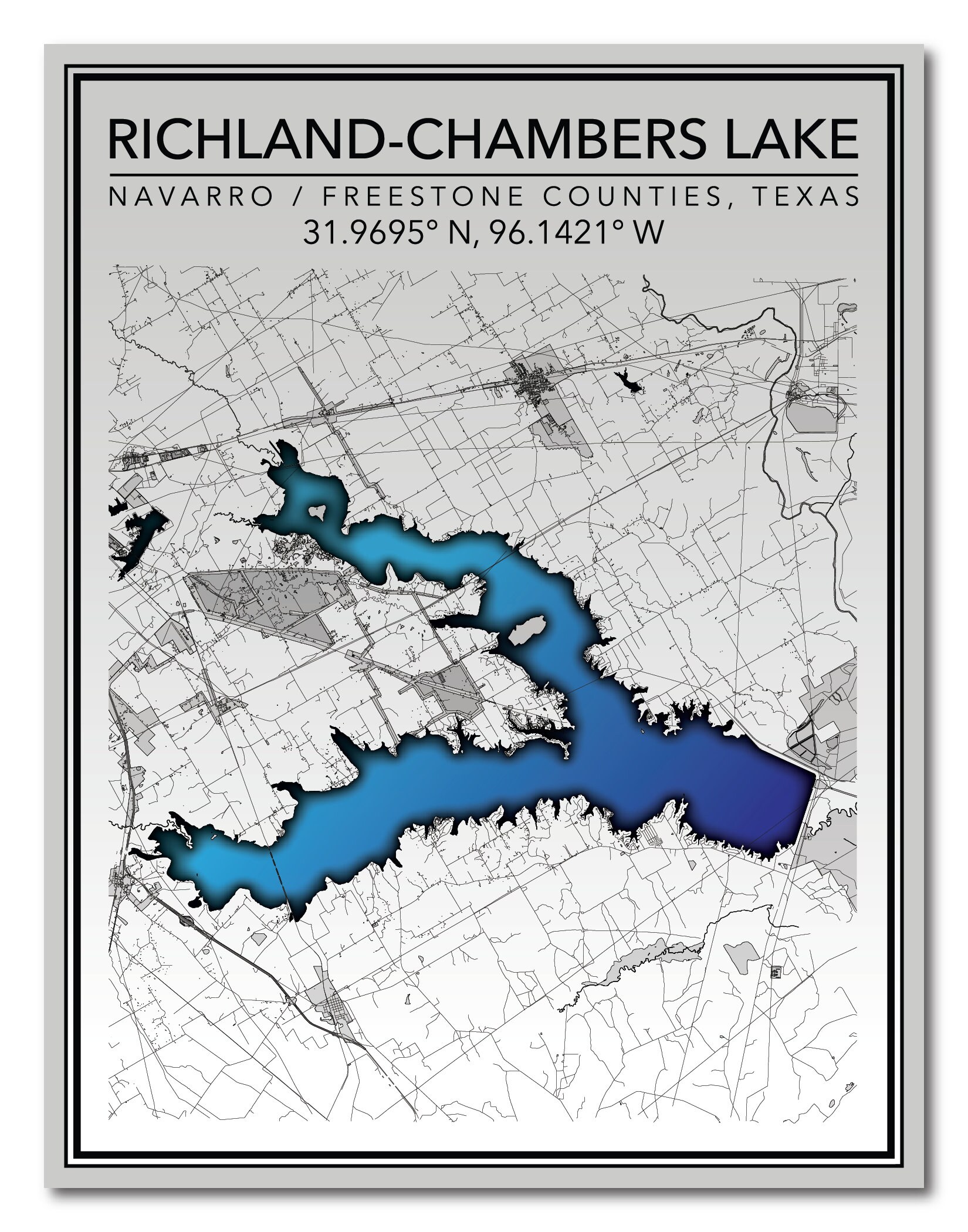 Richland Chambers Lake Map Wall Art Map Print Of Richland-Chambers Reservoir Eureka | Etsy Uk