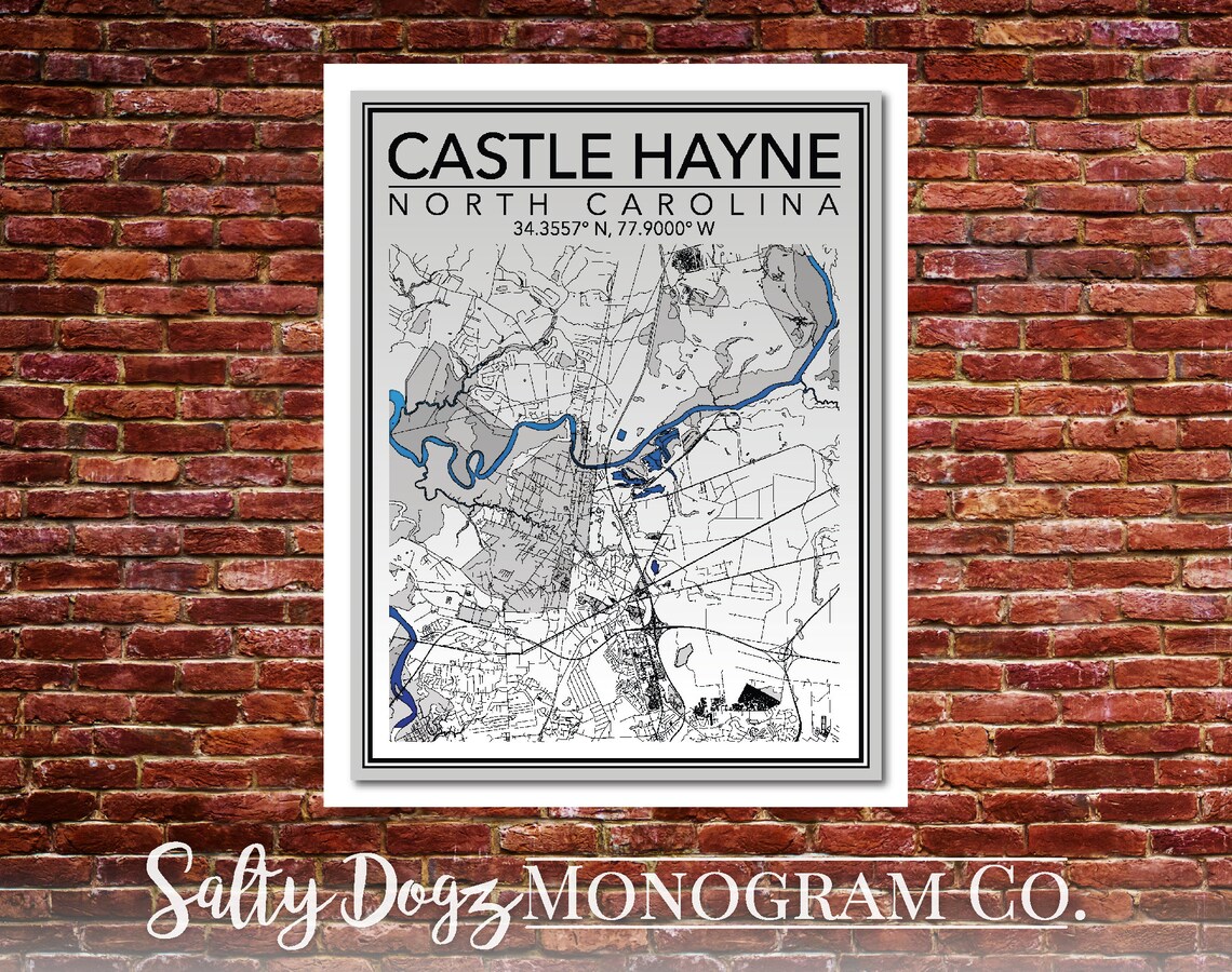 Wall Art Map Print of Castle Hayne North Carolina Etsy