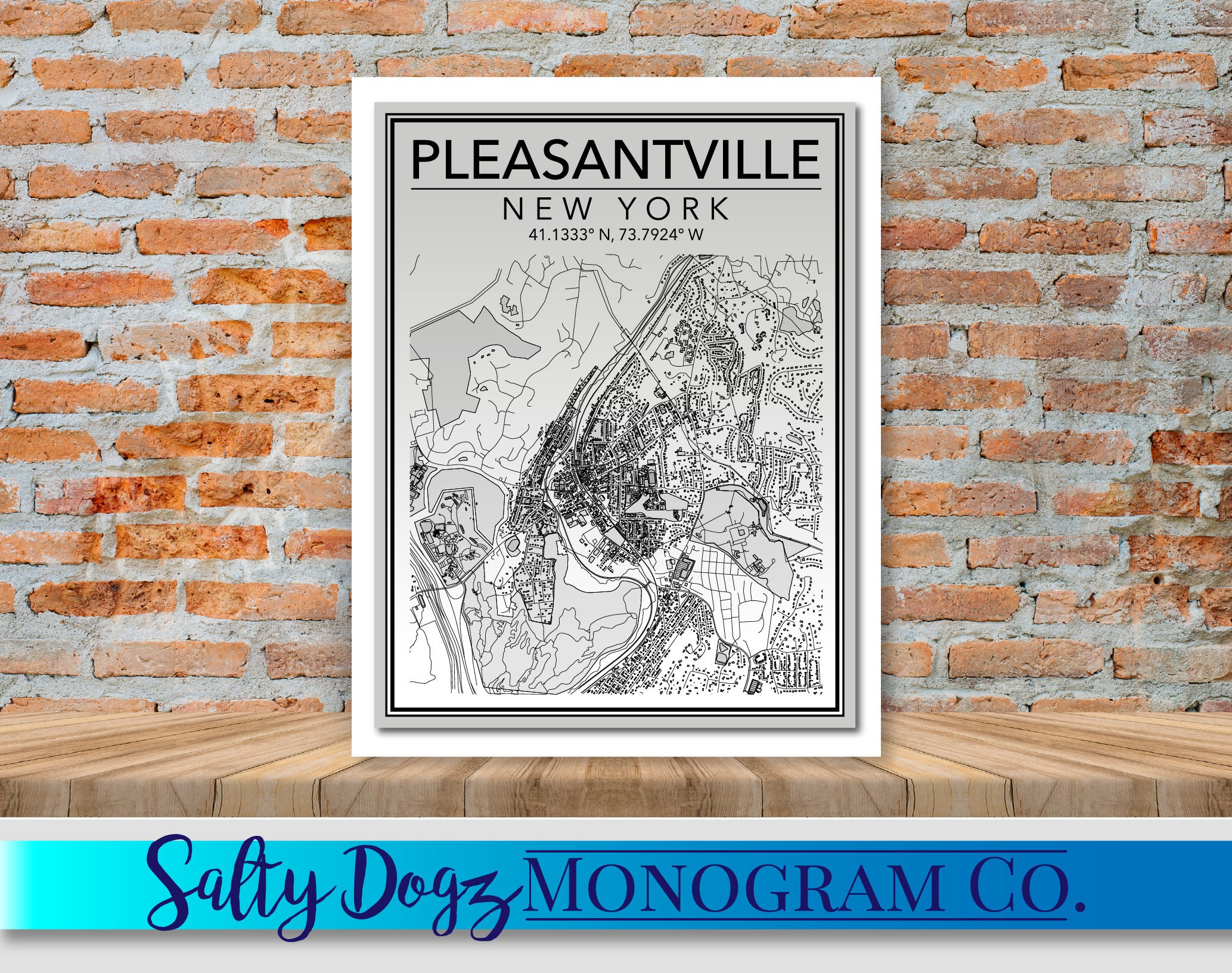 Wall Art Map Pleasantville New York Etsy