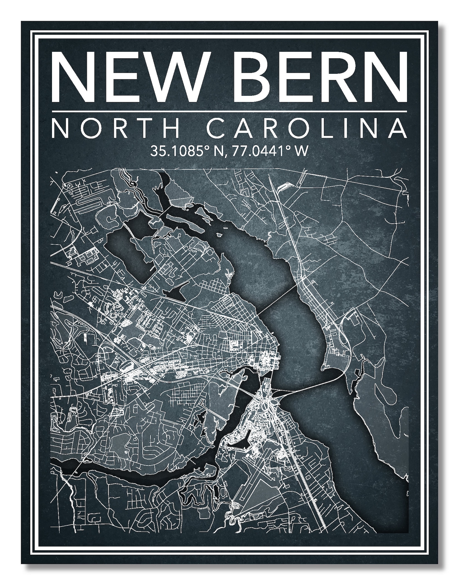 Wall Art Map Print New Bern North Carolina Etsy
