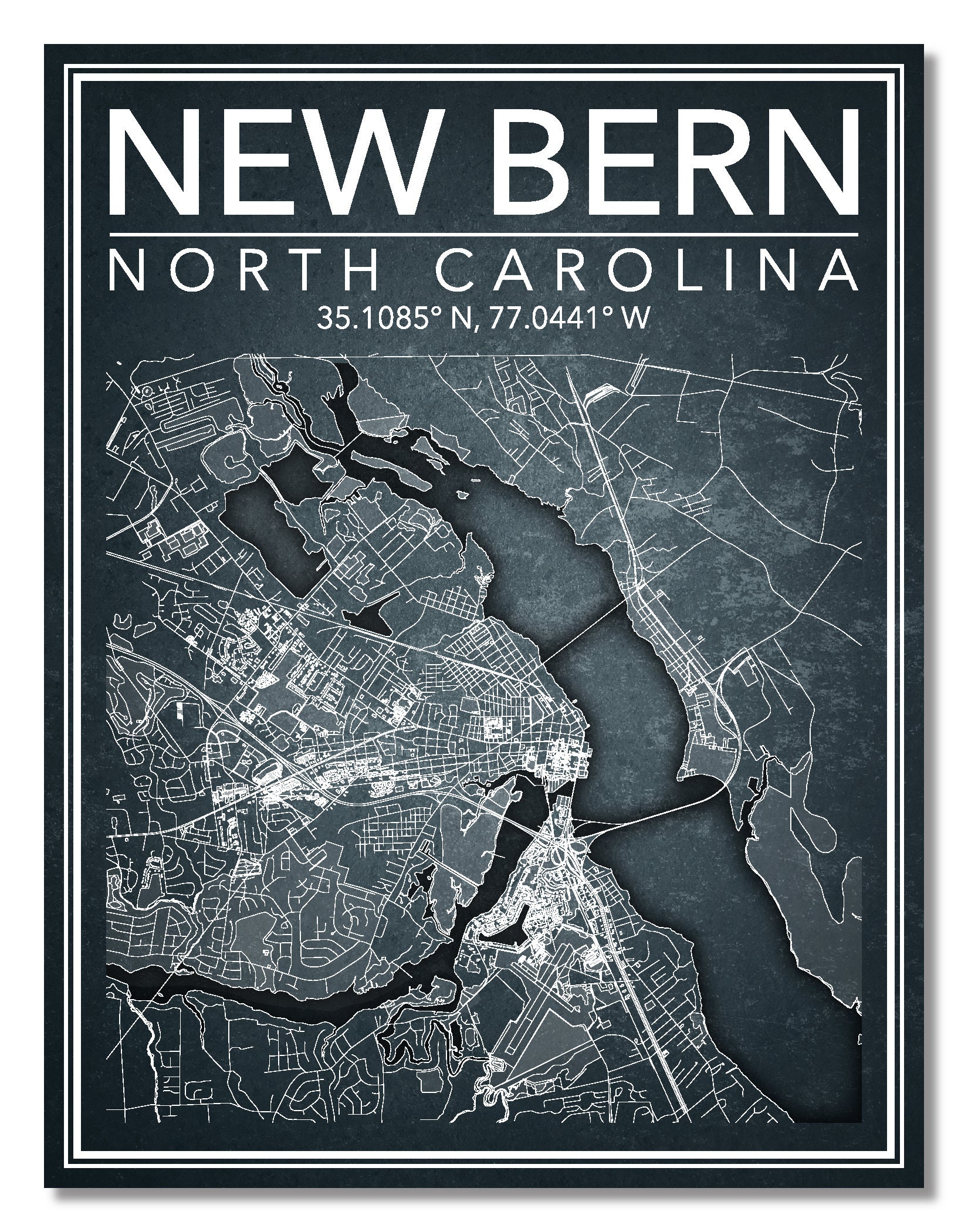 Wall Art Map Print New Bern North Carolina Etsy