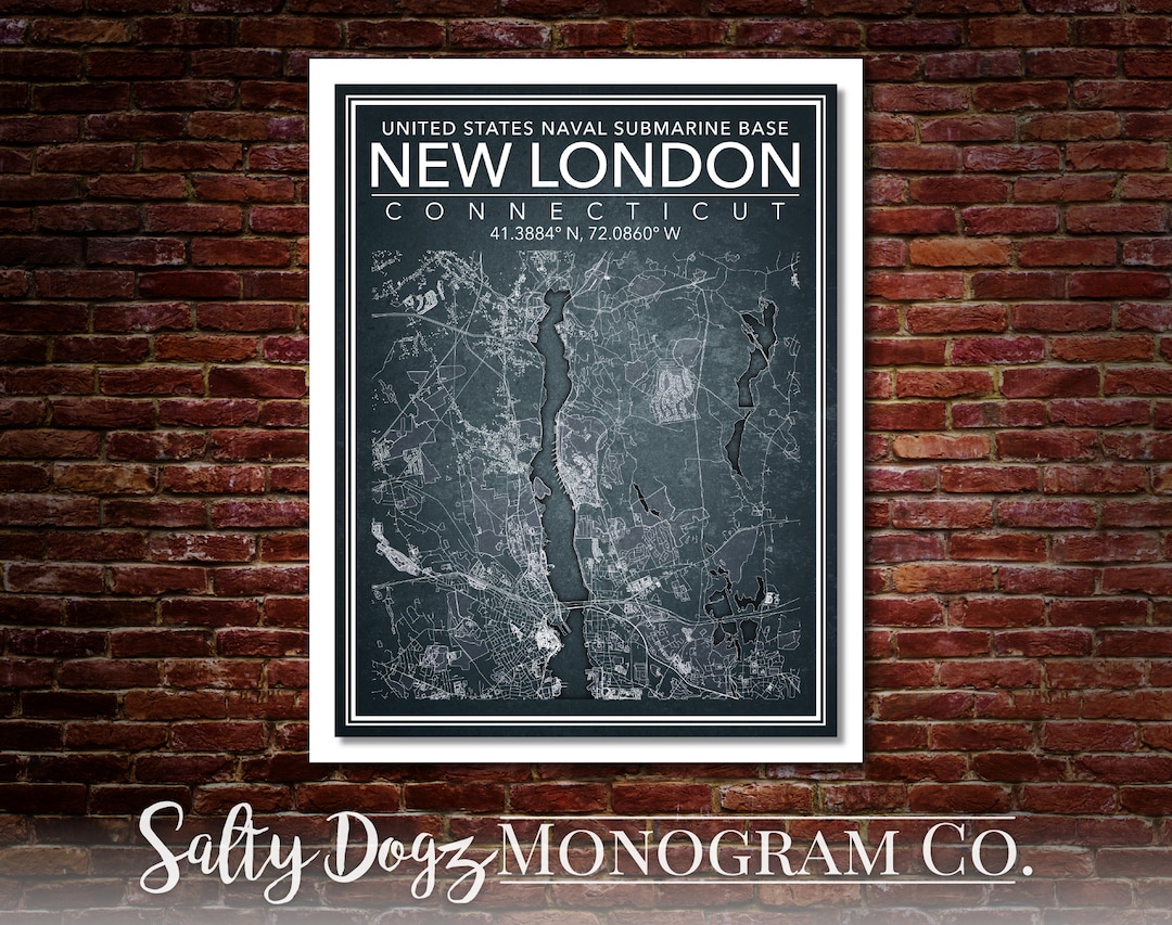Wall Art Map Print of Naval Submarine Base New London, New London County, Connecticut Etsy France