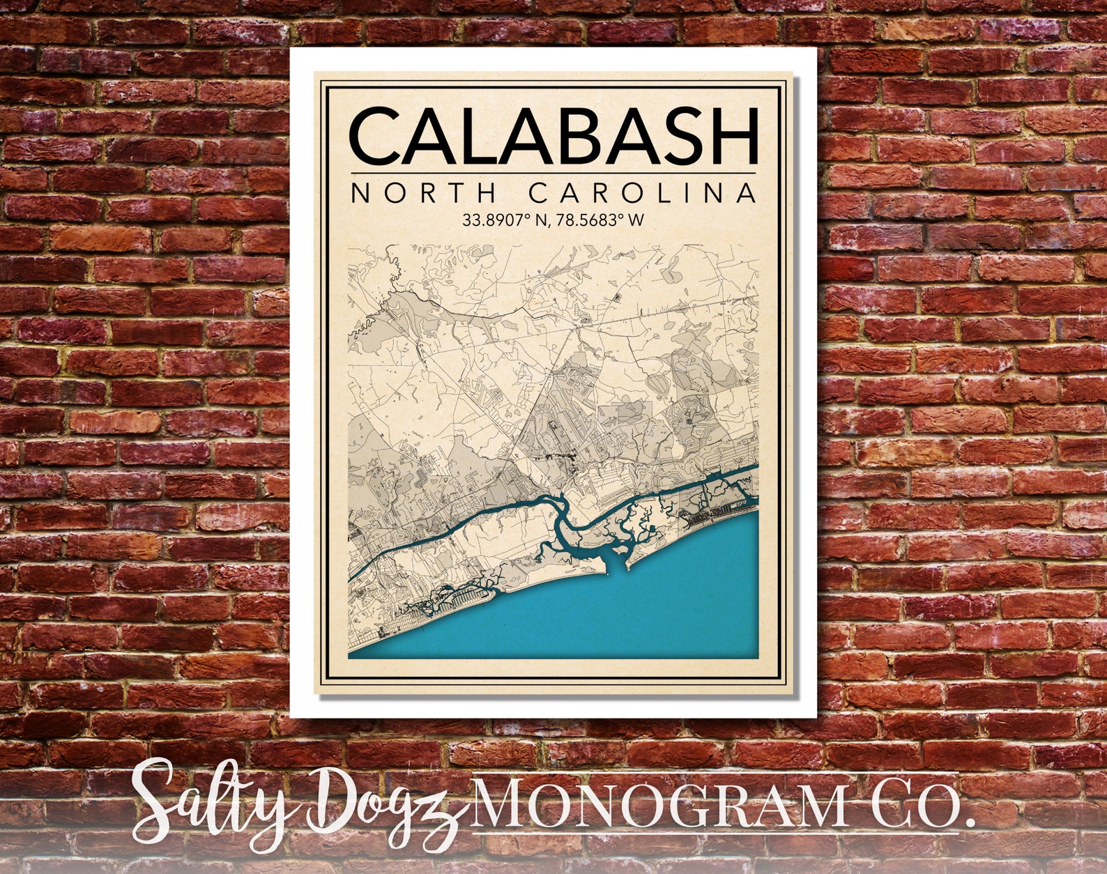 Wall Art Map of Calabash North Carolina Etsy