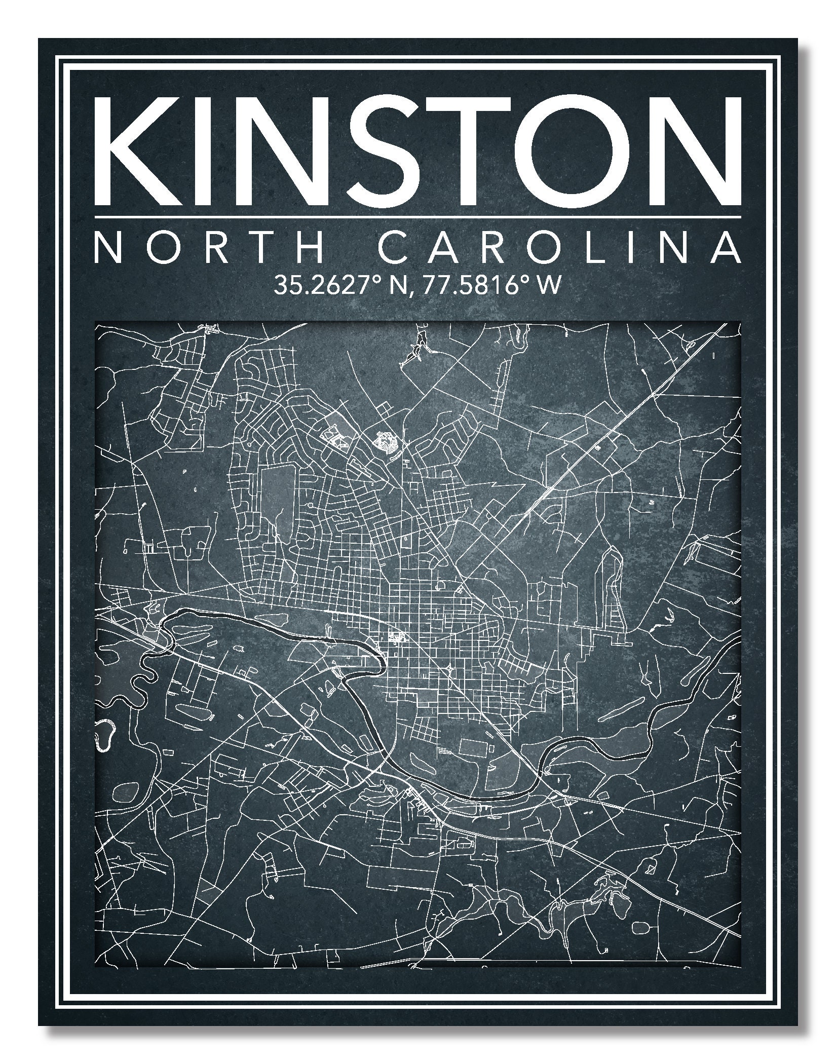Wall Art Map Print of Kinston North Carolina Etsy