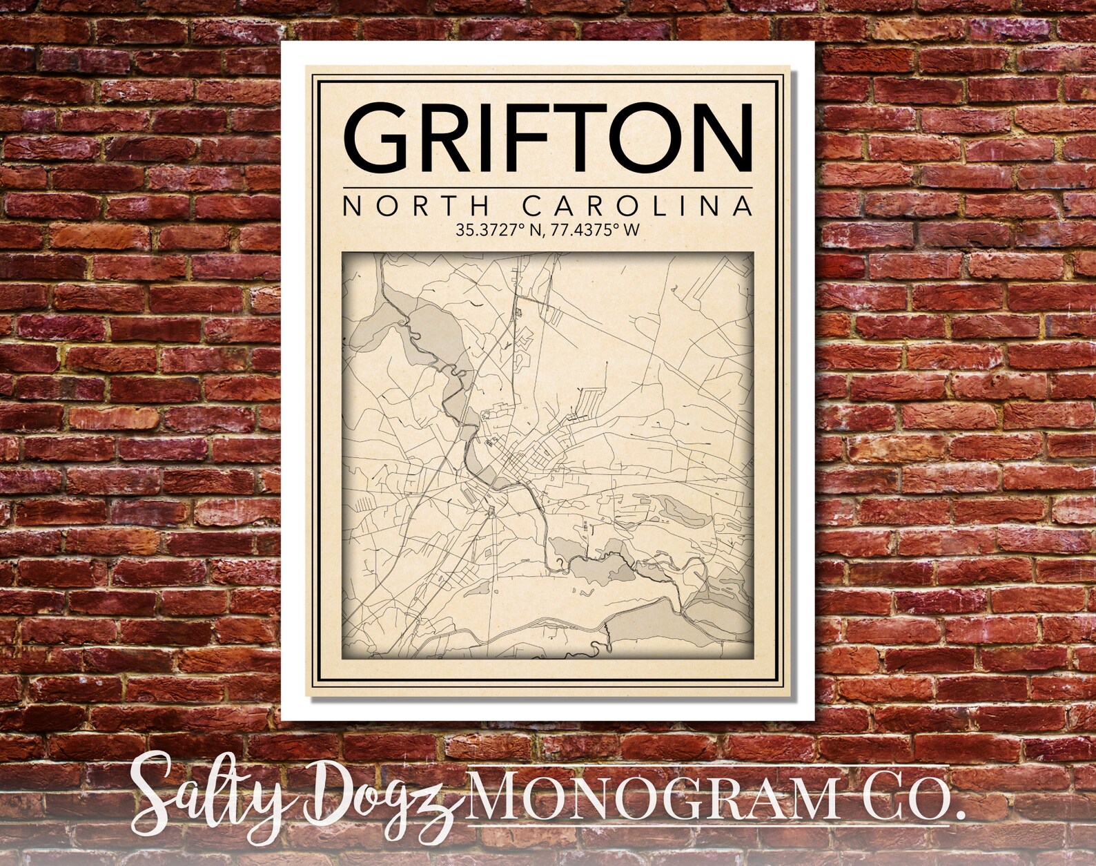 Wall Art Map Print of Grifton North Carolina Etsy