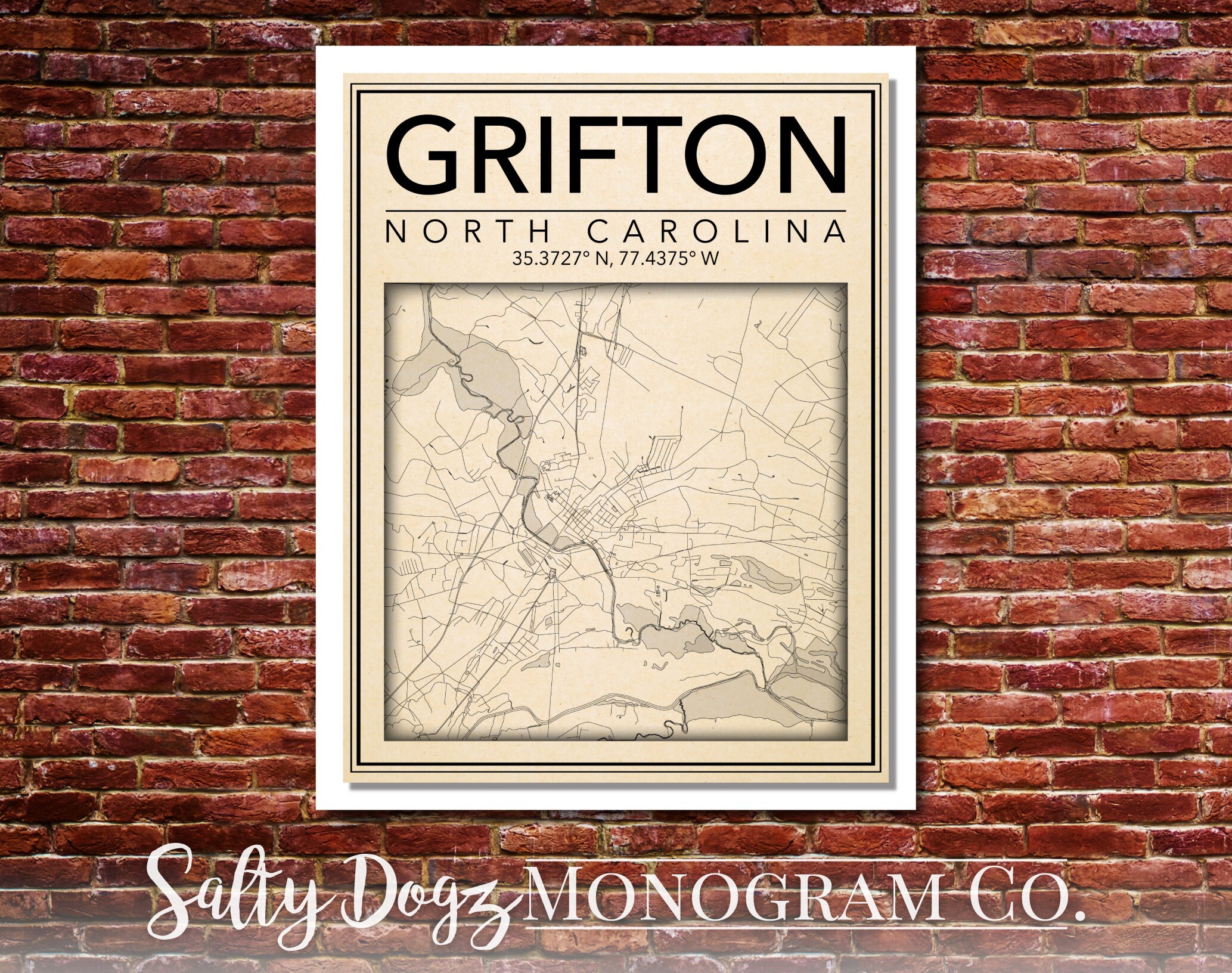 Wall Art Map Print of Grifton North Carolina Etsy