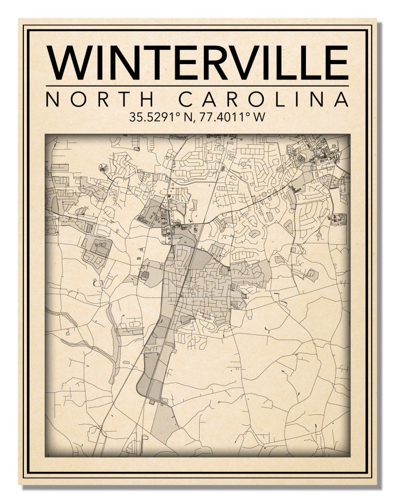 Wall Art Map Print of Winterville North Carolina Etsy
