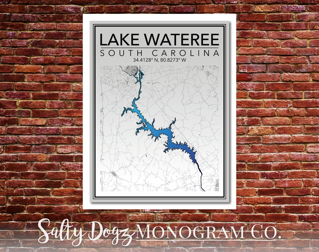 Wall Art Map Print of Lake Wateree, South Carolina Etsy