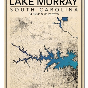 Wall Art Map Print of Lake Murray, South Carolina!!! - Etsy