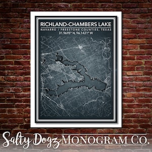 Wall Art Map Print of Richland-Chambers Reservoir, Eureka, Navarro County, Texas, United States!