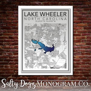 Wall Art Map Print of Lake Wheeler, Wake County, North Carolina, United States!