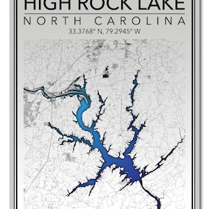 Wall Art Map Print of High Rock Lake, North Carolina!!! - Etsy