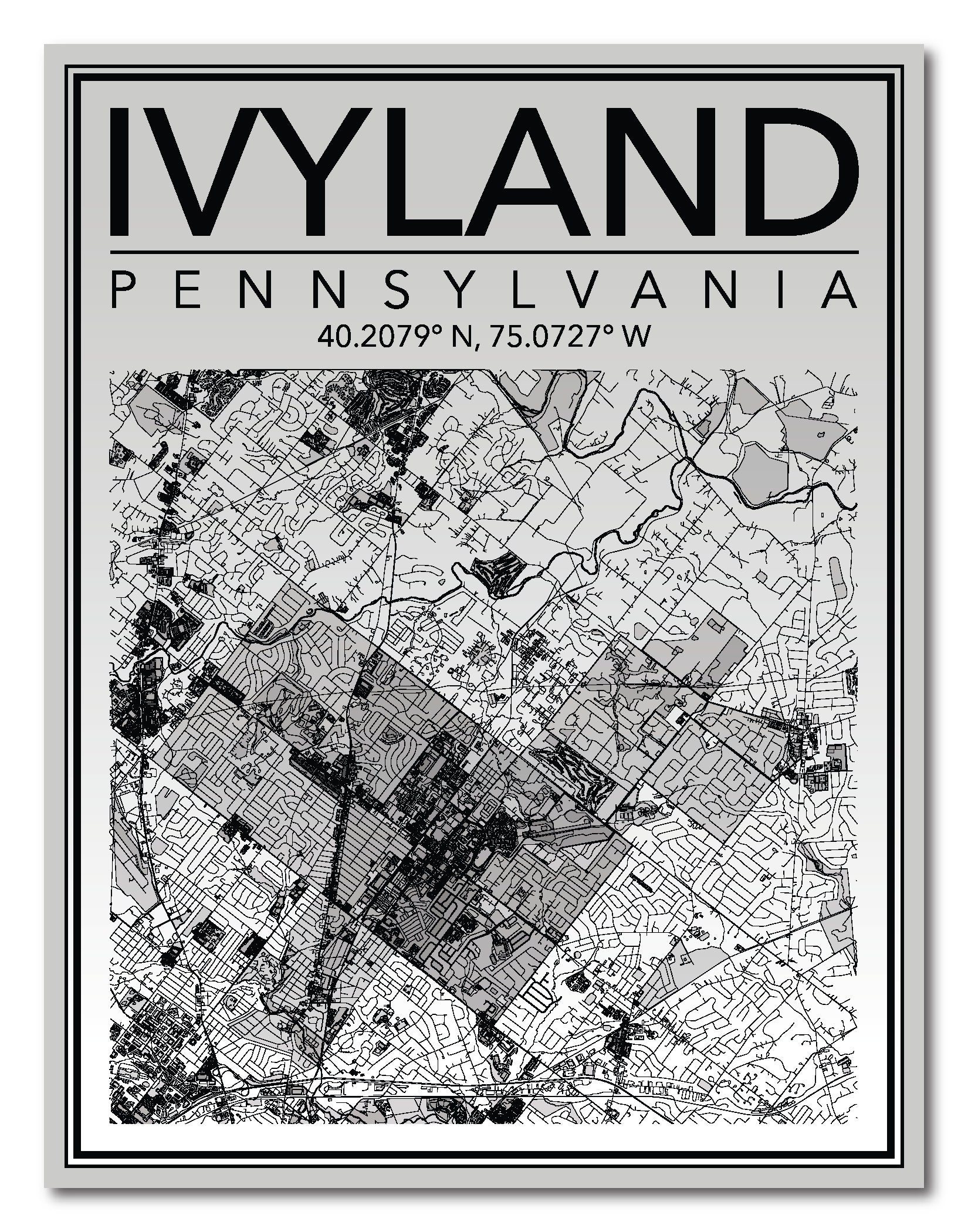 Wall Art Map Print of Ivyland Pennsylvania Etsy