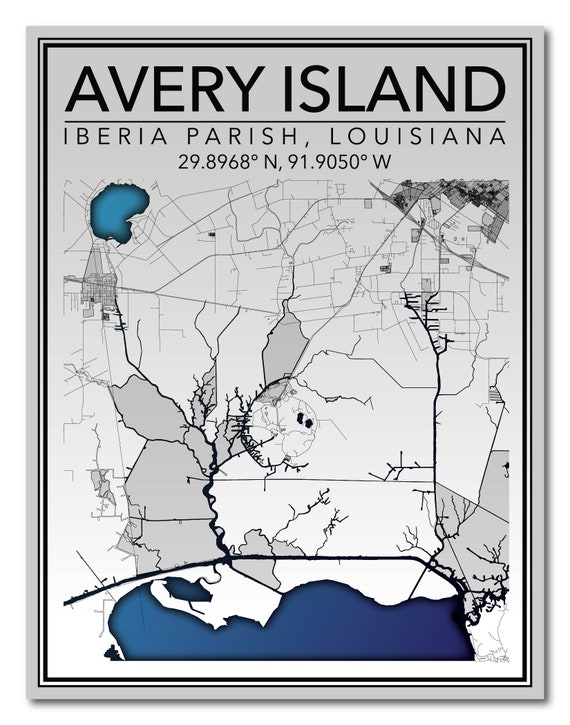 Avery Island Louisiana Map Wall Art Map Print Of Avery Island Iberia Parish Louisiana - Etsy