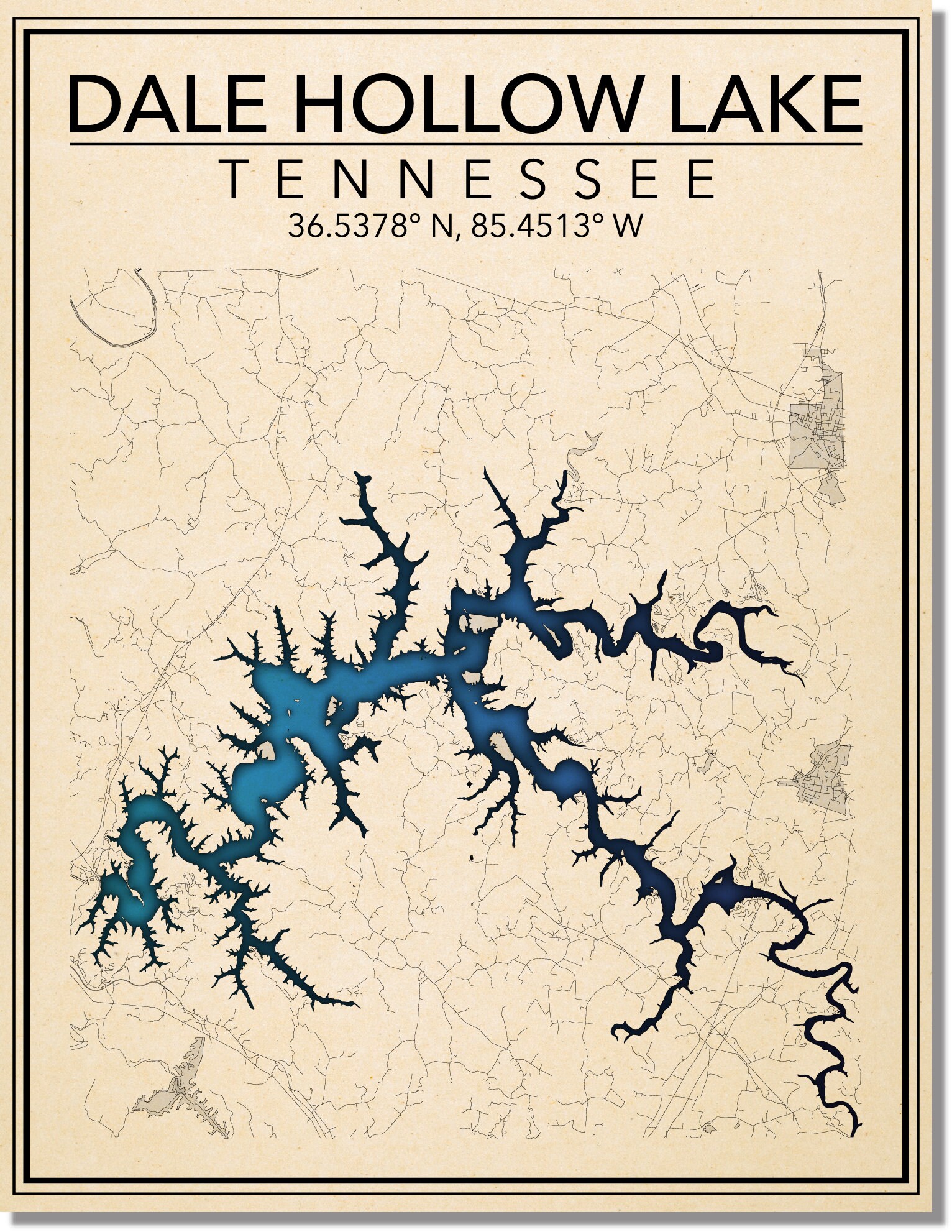 Wall Art Map Print of Dale Hollow Lake Tennessee | Etsy