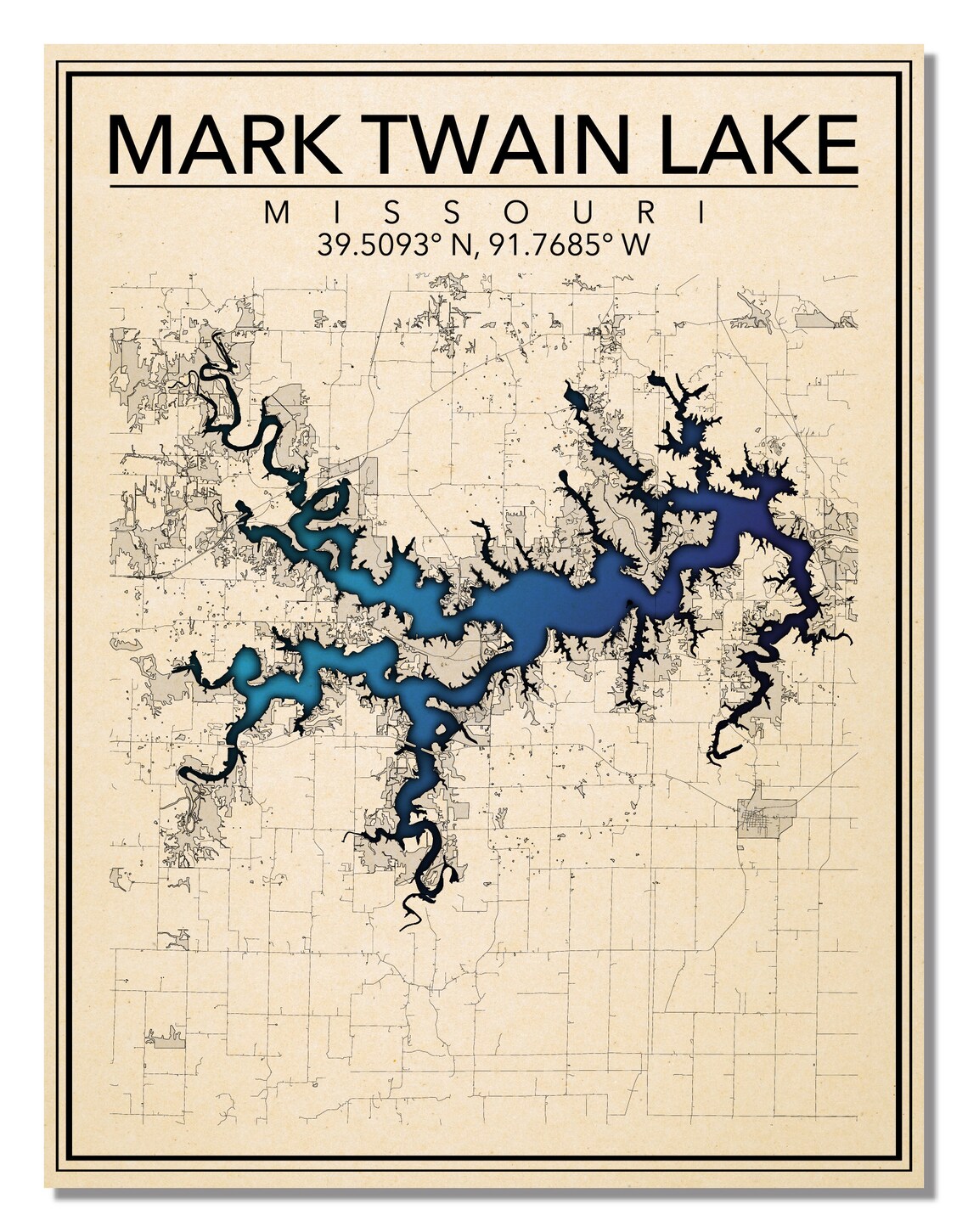 Wall Art Map Print of Mark Twain Lake Missouri Etsy.de