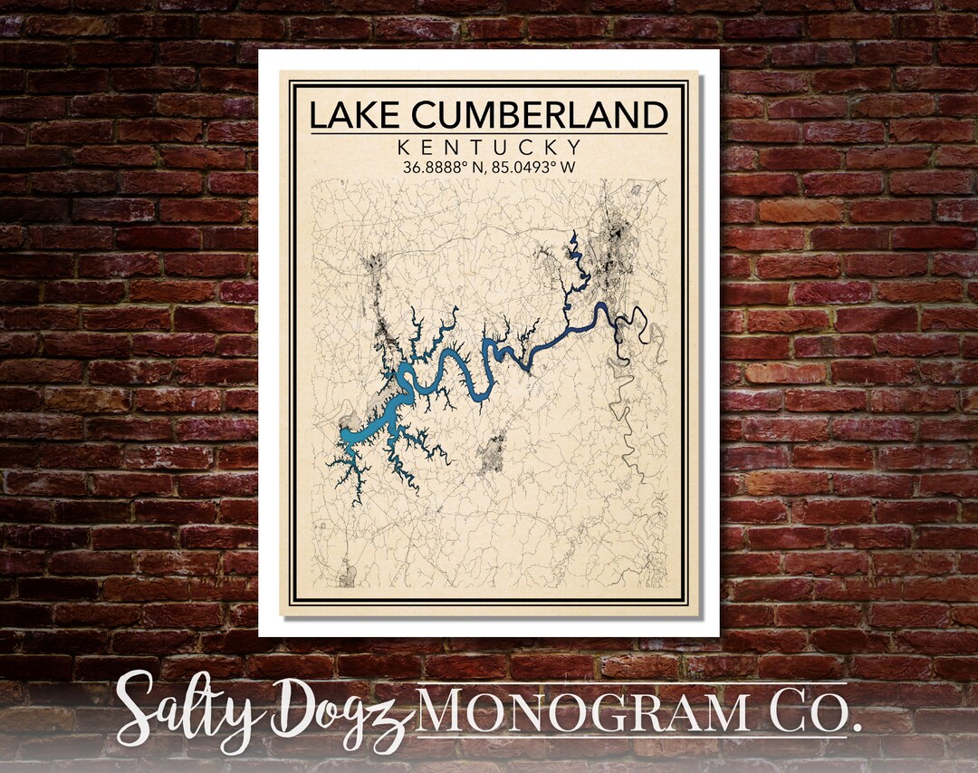 Wall Art Map Print of Lake Cumberland, Kentucky!
