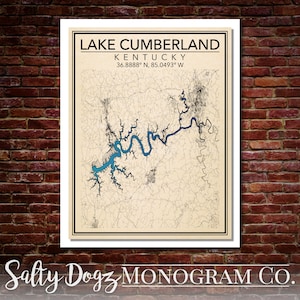 Wall Art Map Print of Lake Cumberland, Kentucky!