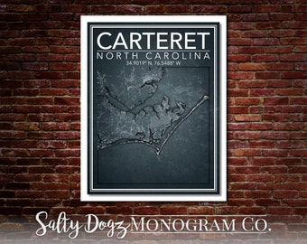 Wall Art Map Print of Carteret County, North Carolina!