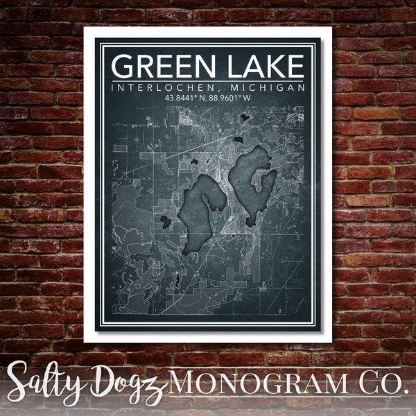 Wall Art Map Print of Green Lake, Interlochen, Michigan!!!