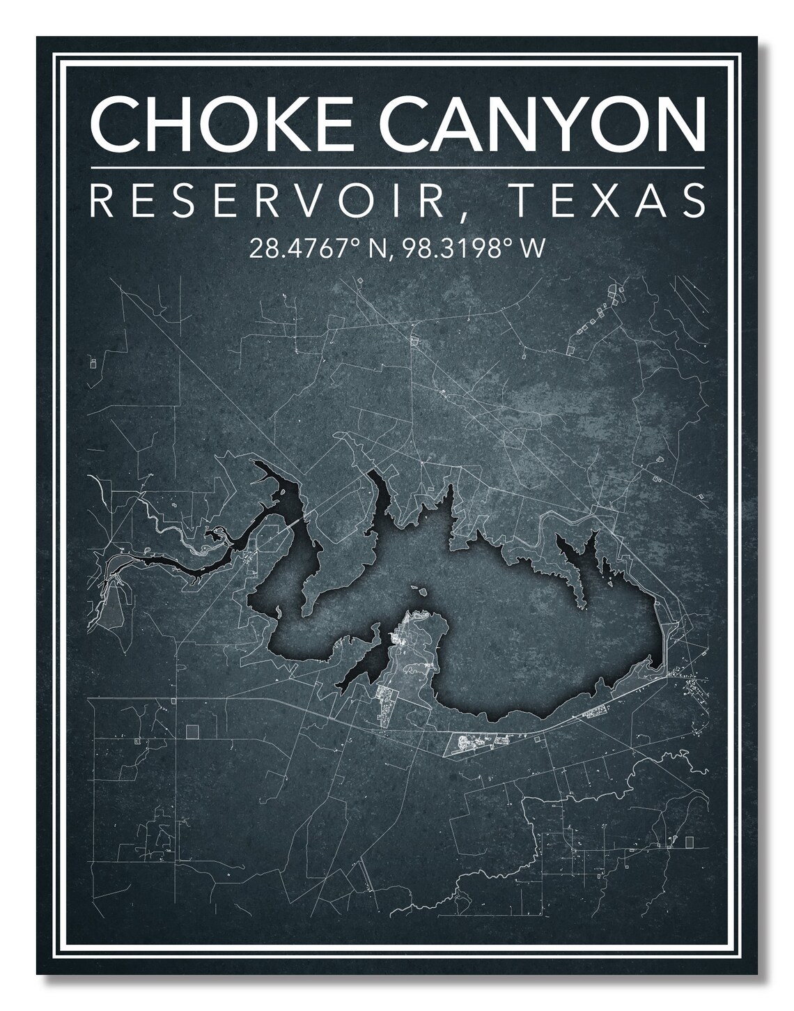 Wall Art Map Print of Choke Canyon Reservoir Calliham Etsy UK