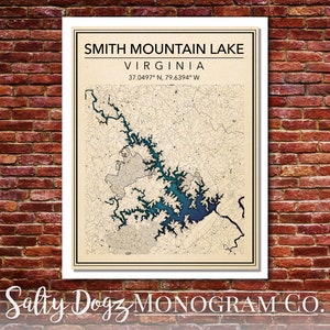 Wall Art Map Print of Smith Mountain Lake, Virginia!!!