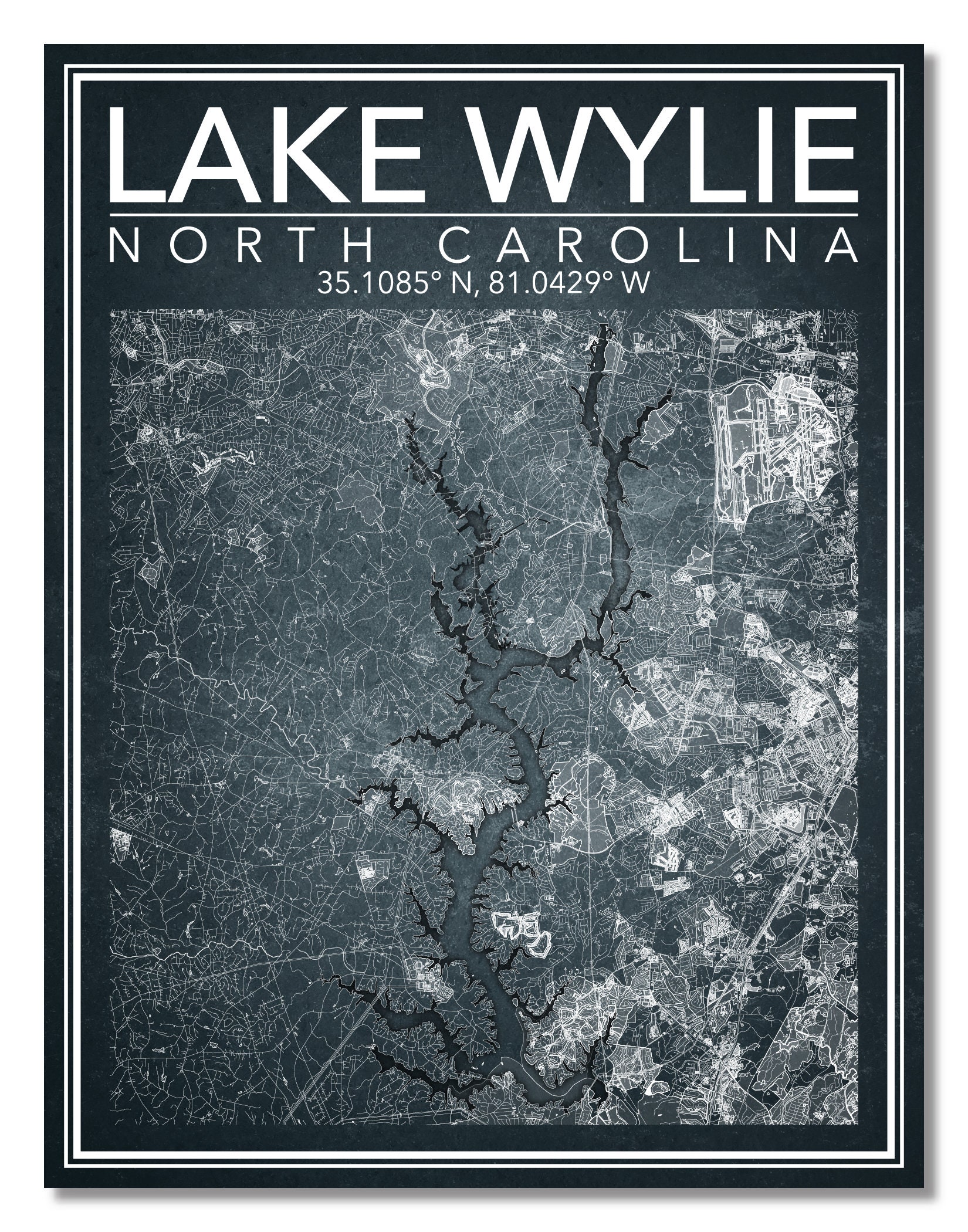 Wall Art Map Print of Lake Wylie North Carolina Etsy