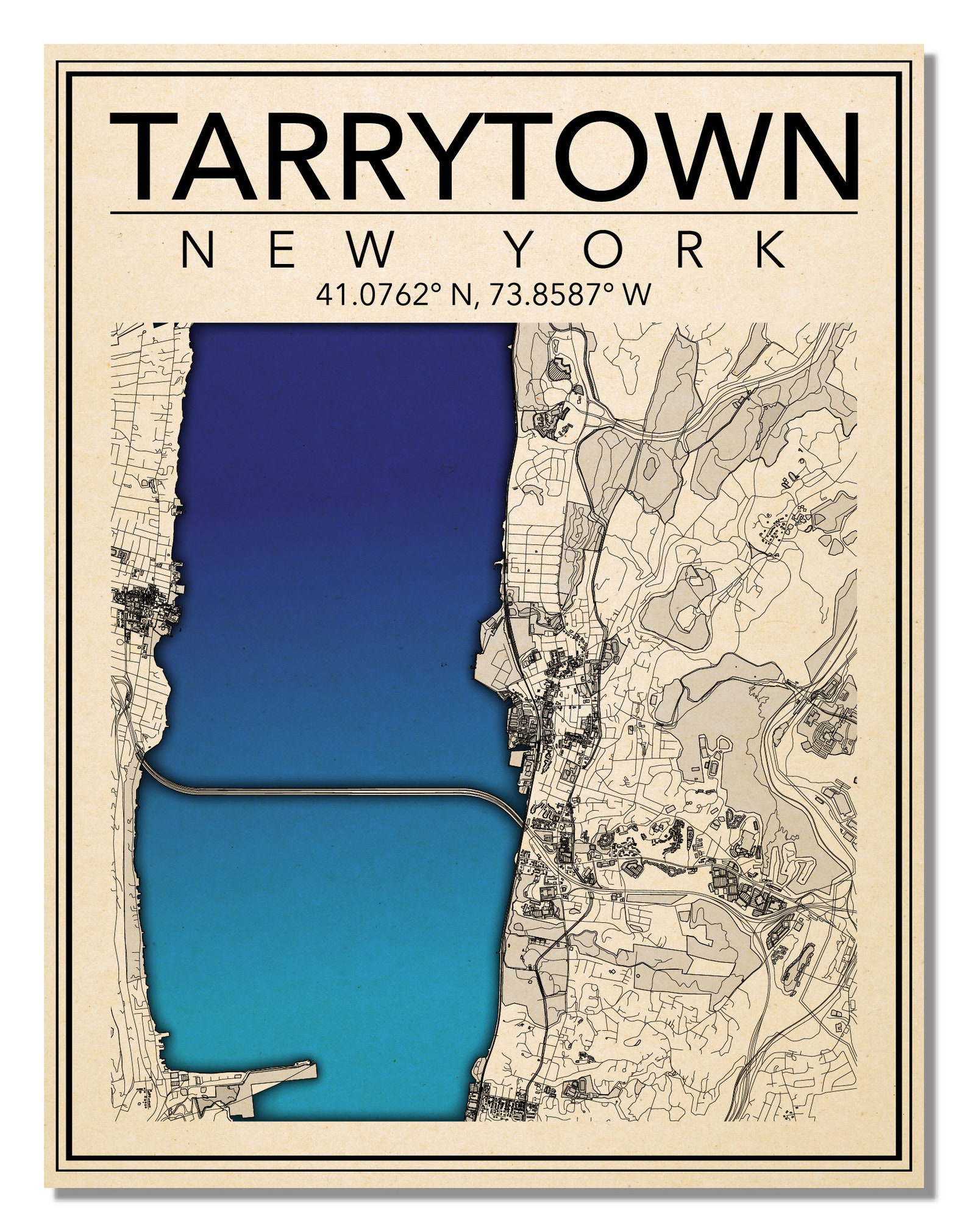 Wall Art Map Print of Tarrytown New York Etsy
