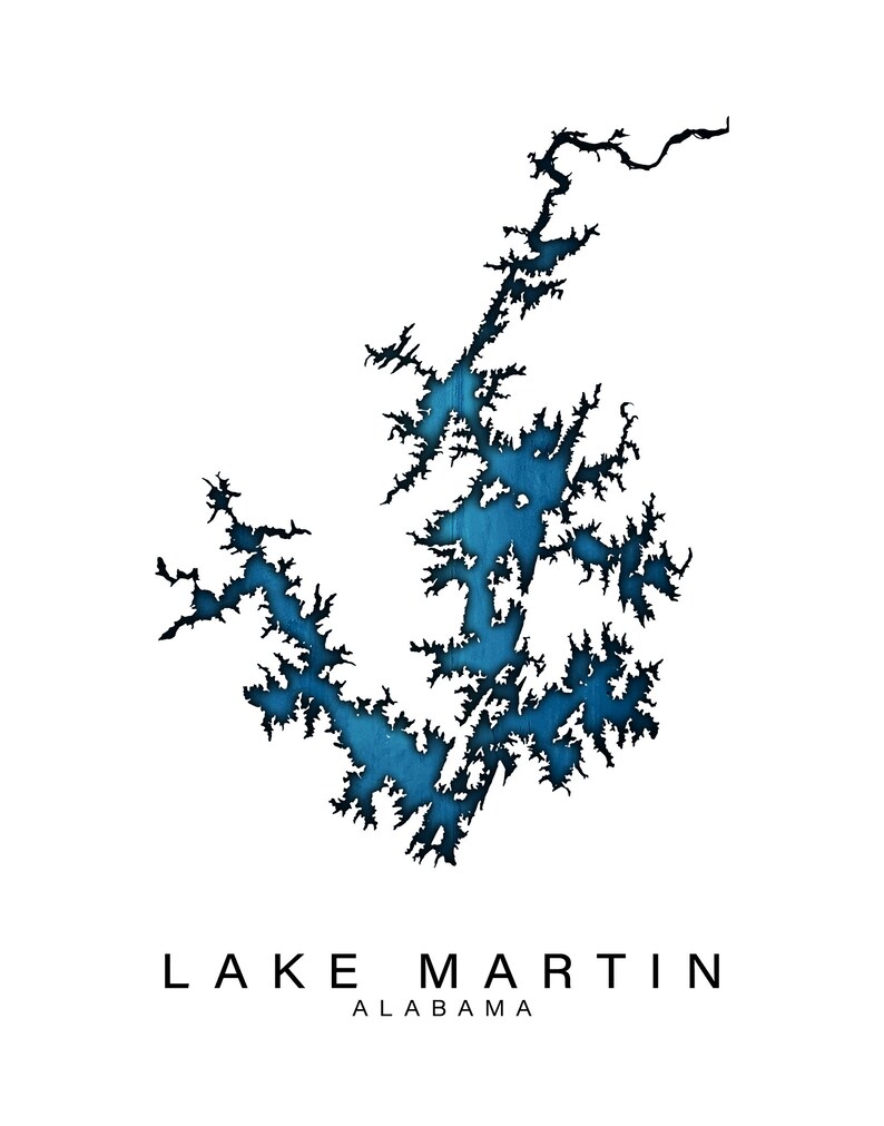 Wall Art Map Print of Lake Martin Dadeville Tallapoosa Etsy