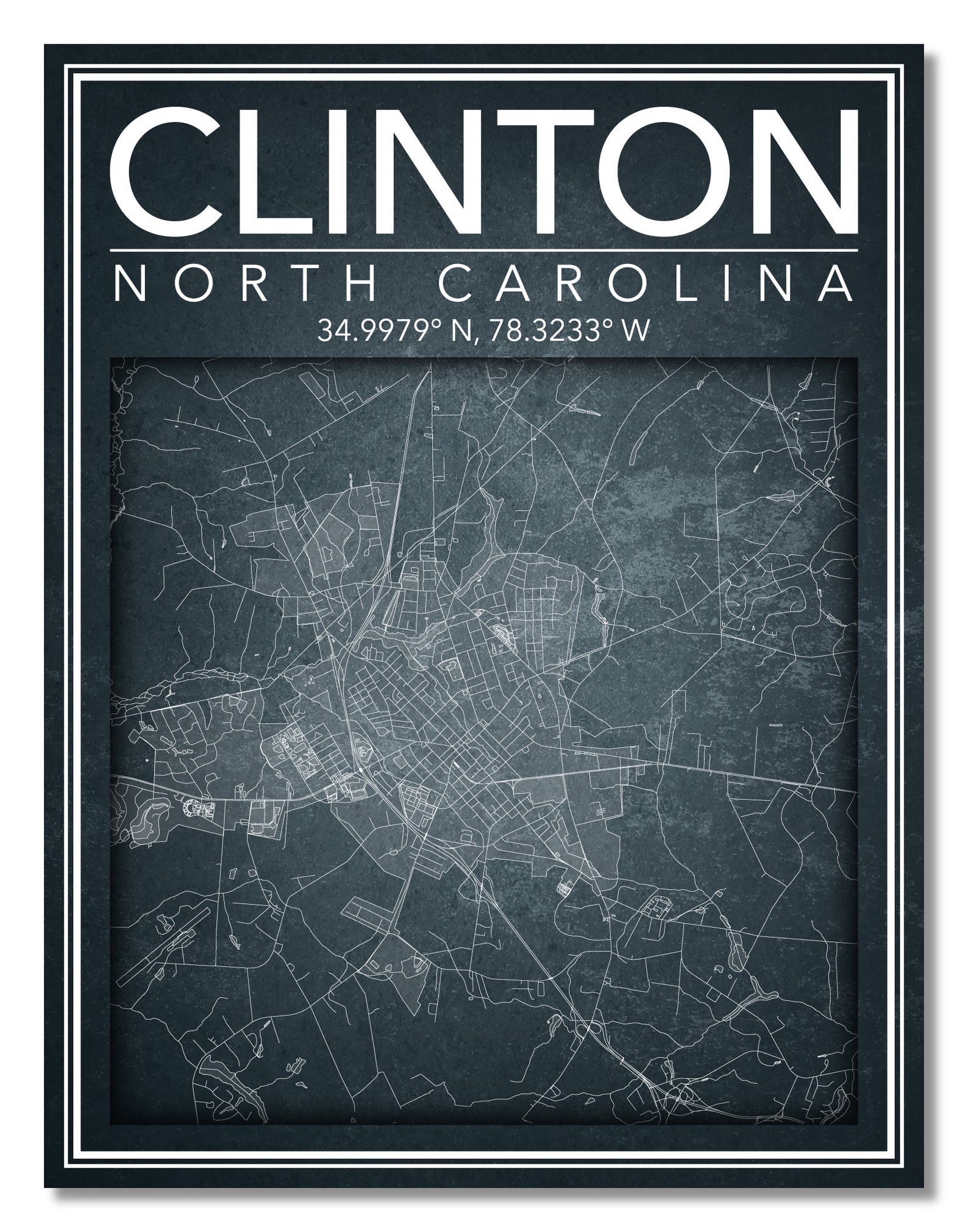 Wall Art Map Print of Clinton North Carolina Etsy
