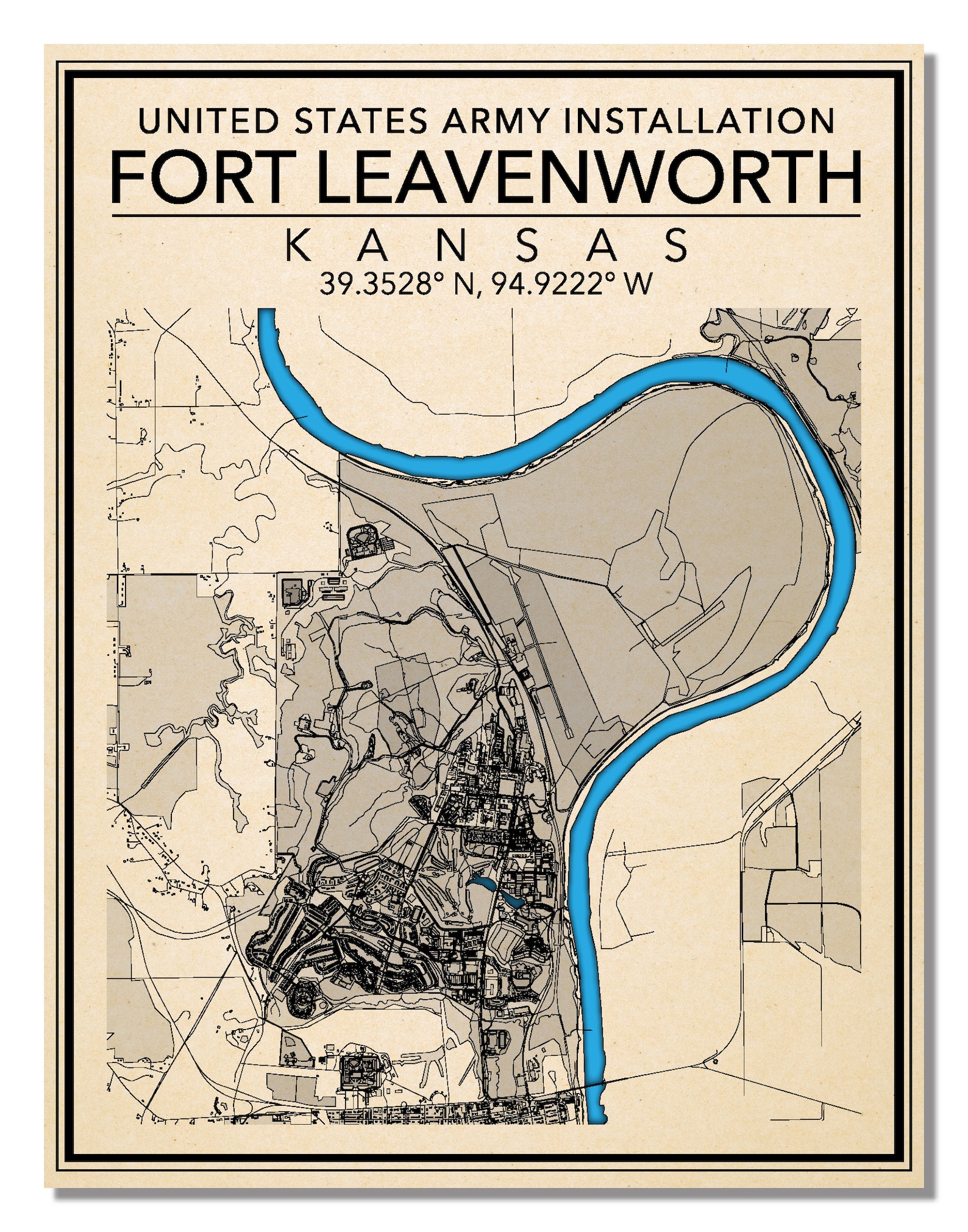 Wall Art Map Print of United States Army- Fort Leavenworth, Kansas! - Etsy