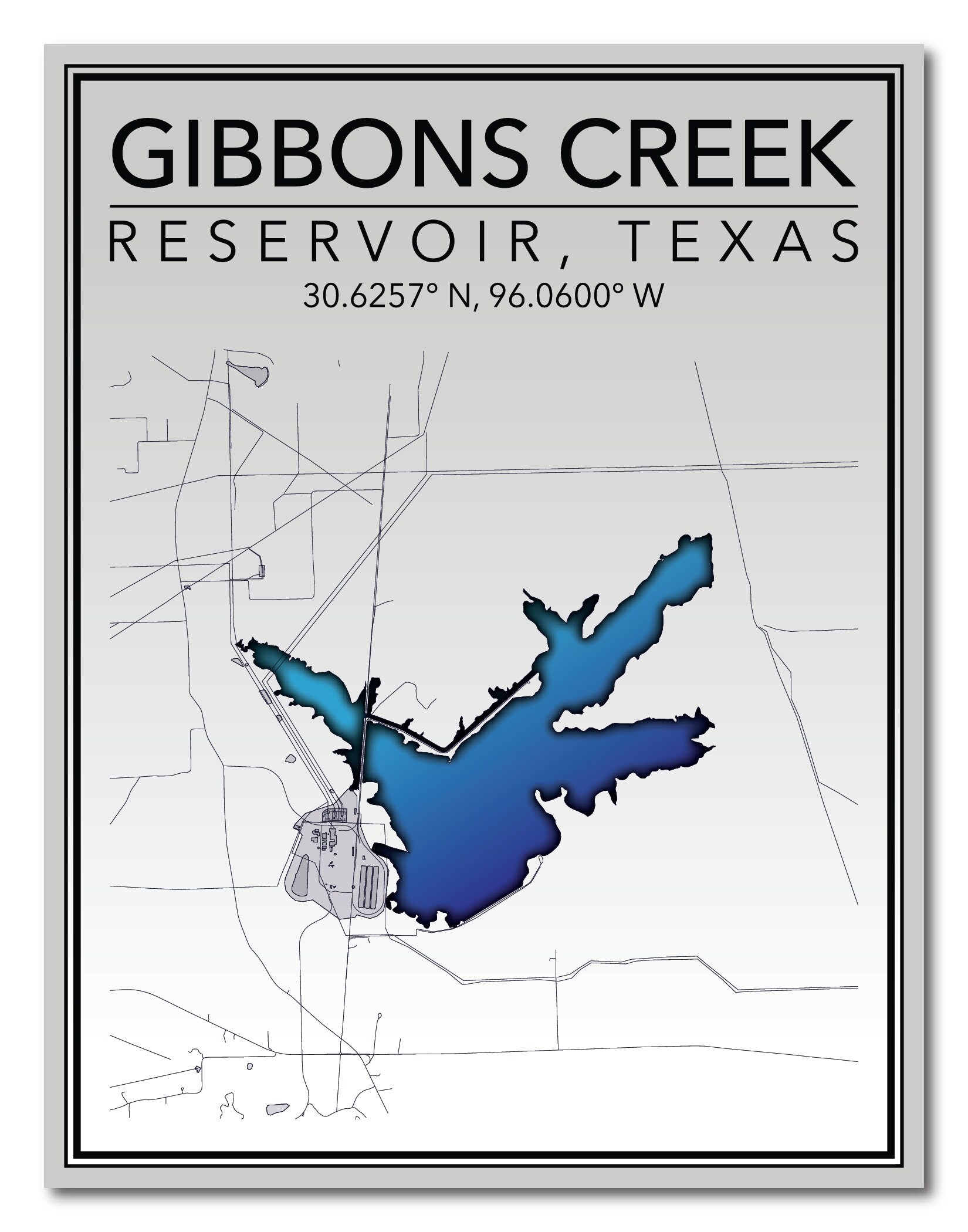 Wall Art Map Print of Gibbons Creek Reservoir Grimes County Etsy