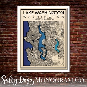 Wall Art Map Print of Lake Washington, Washington!