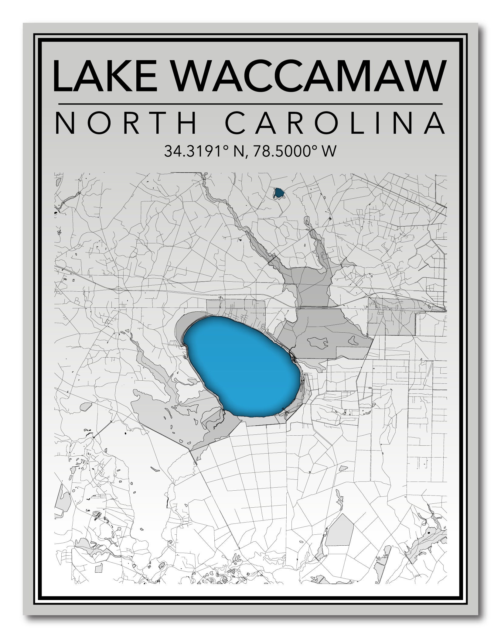 Wall Art Map Lake Waccamaw NC Etsy