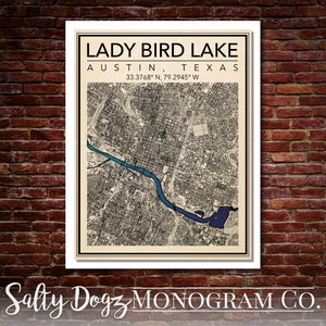 Wall Art Map Print of Lady Bird Lake, Austin, Texas!