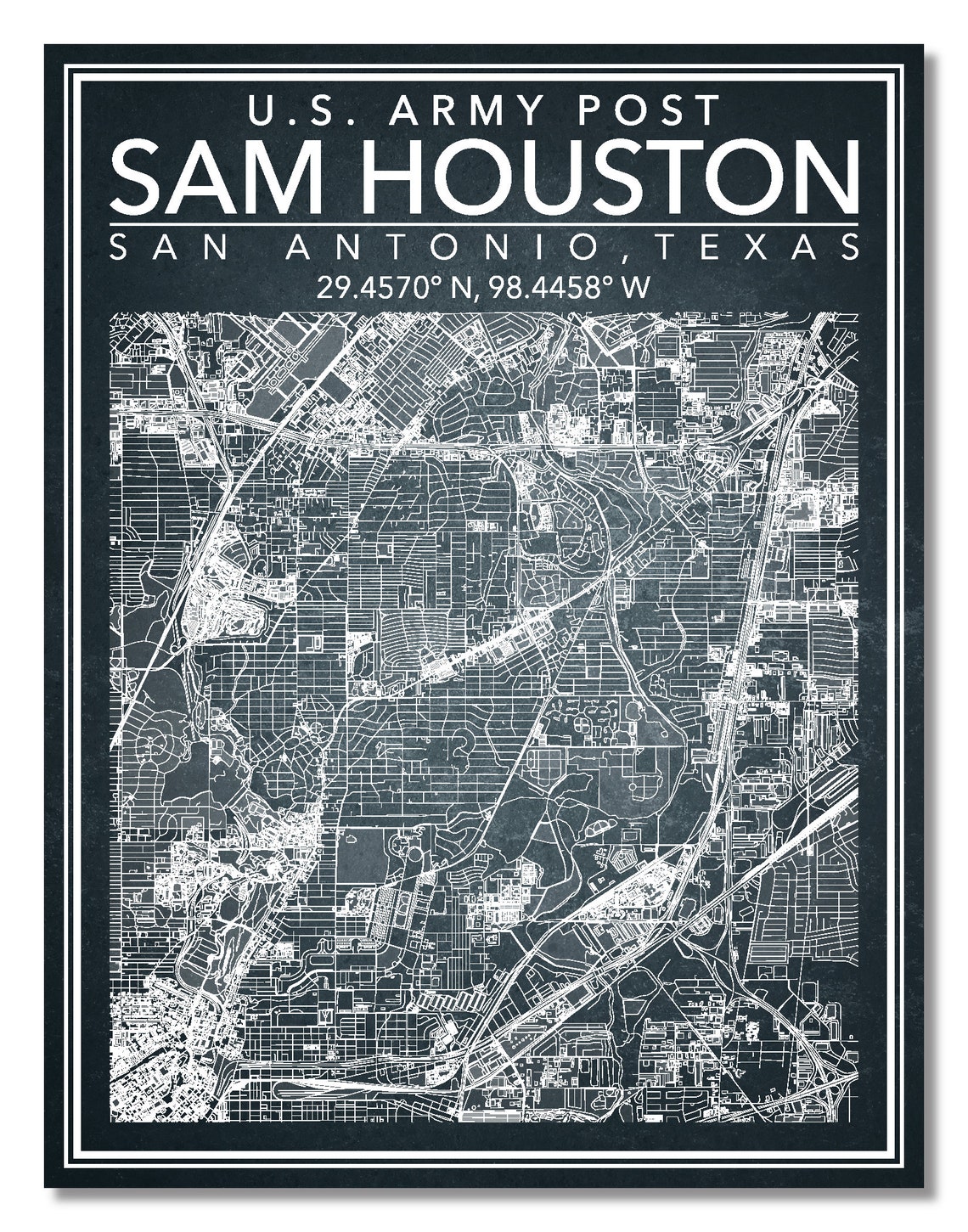 Wall Art Map Print of Fort Sam Houston San Antonio Texas