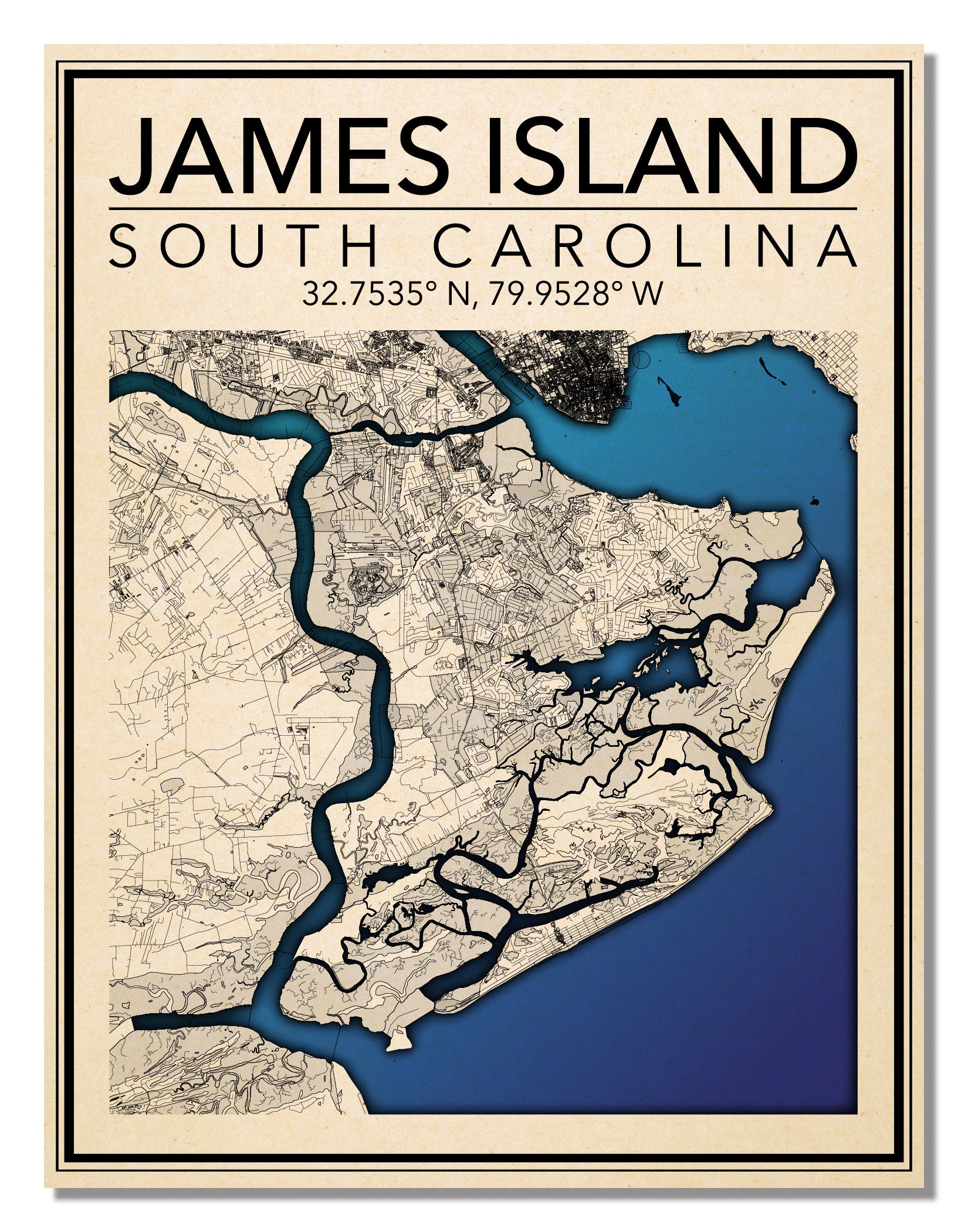 Wall Art Map Print of James Island South Carolina Etsy
