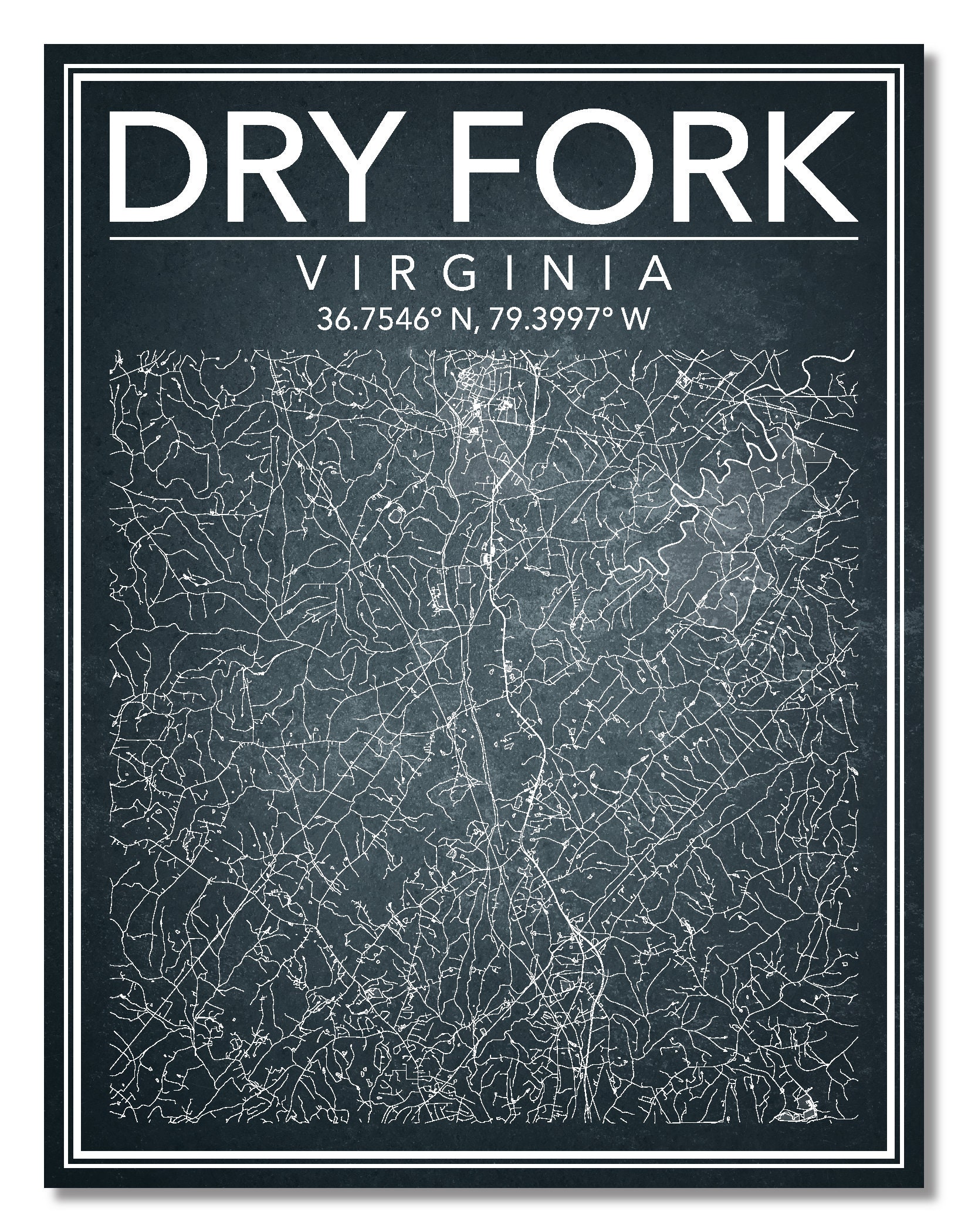 Wall Art Map Print of Dry Fork Virginia Etsy
