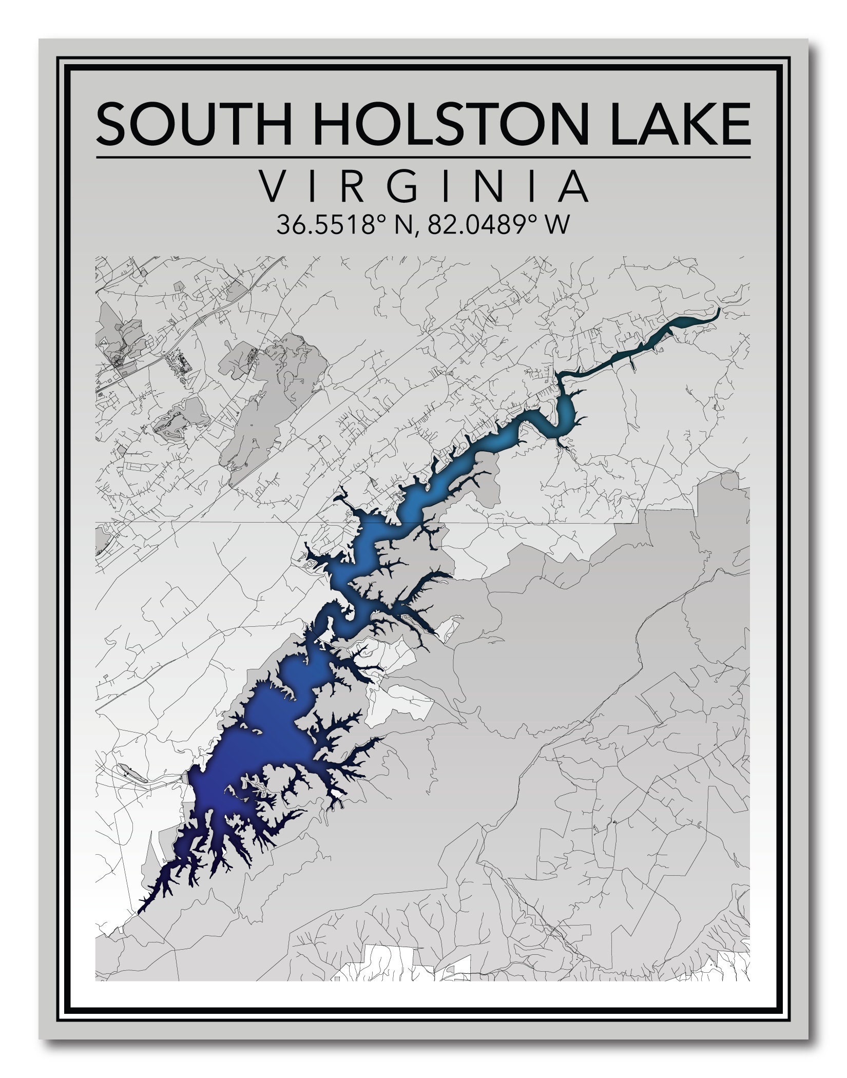 South Holston Lake Map Wall Art Map Print Of South Holston Lake Virginia | Etsy Uk
