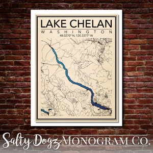 Wall Art Map Print of Lake Chelan, Washington!