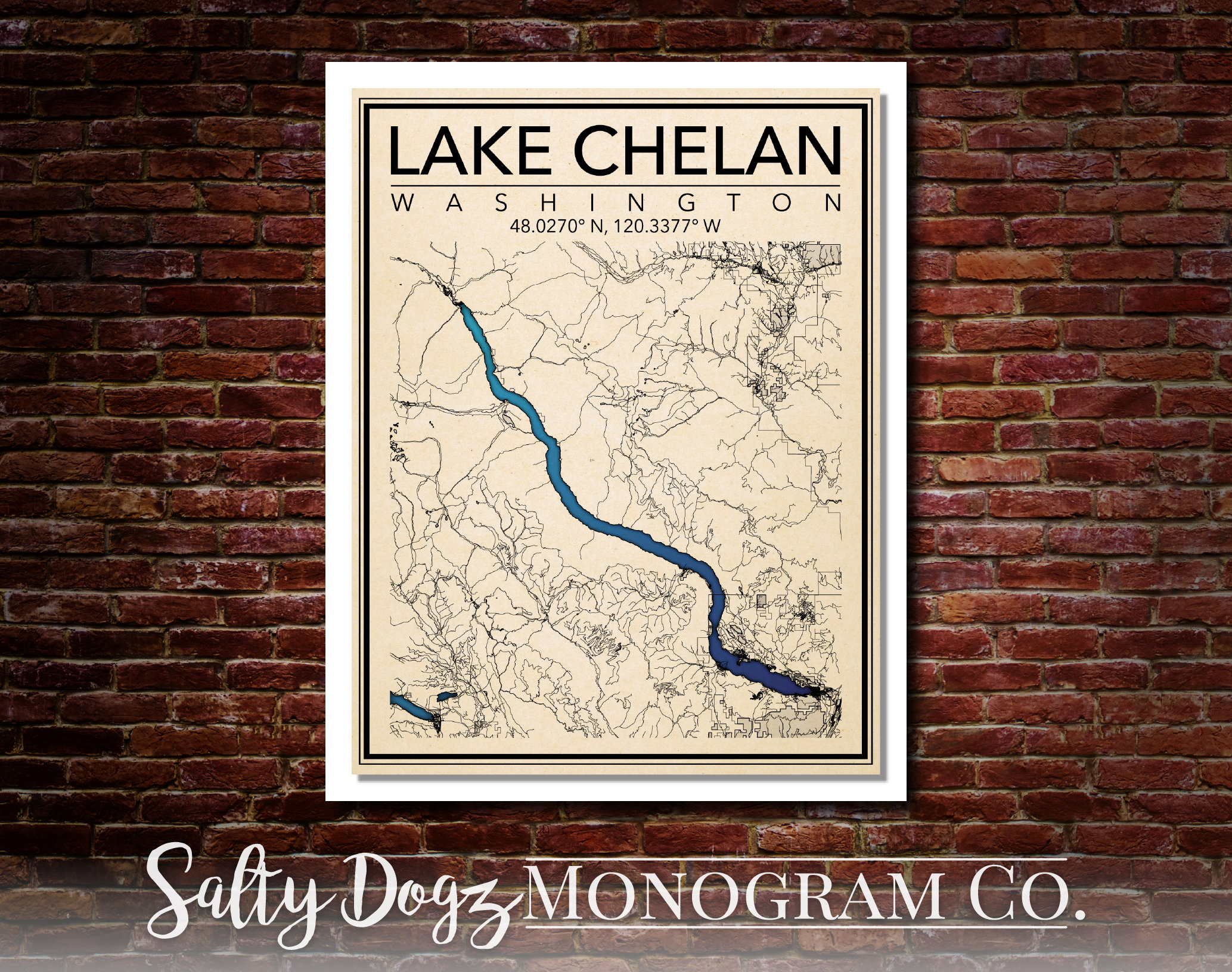 Wall Art Map Print of Lake Chelan Washington | Etsy