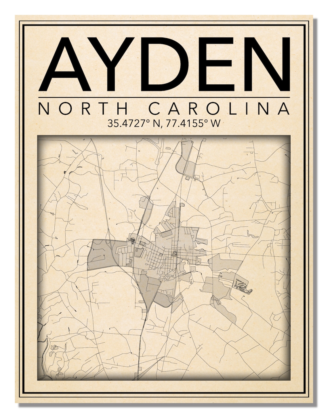 Wall Art Map Print of Grifton North Carolina Etsy