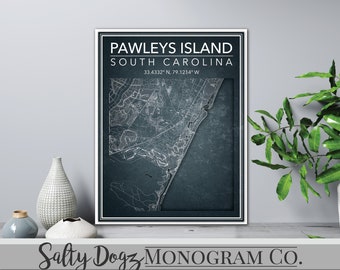 Wall Art Map Print Pawleys Island, South Carolina!!