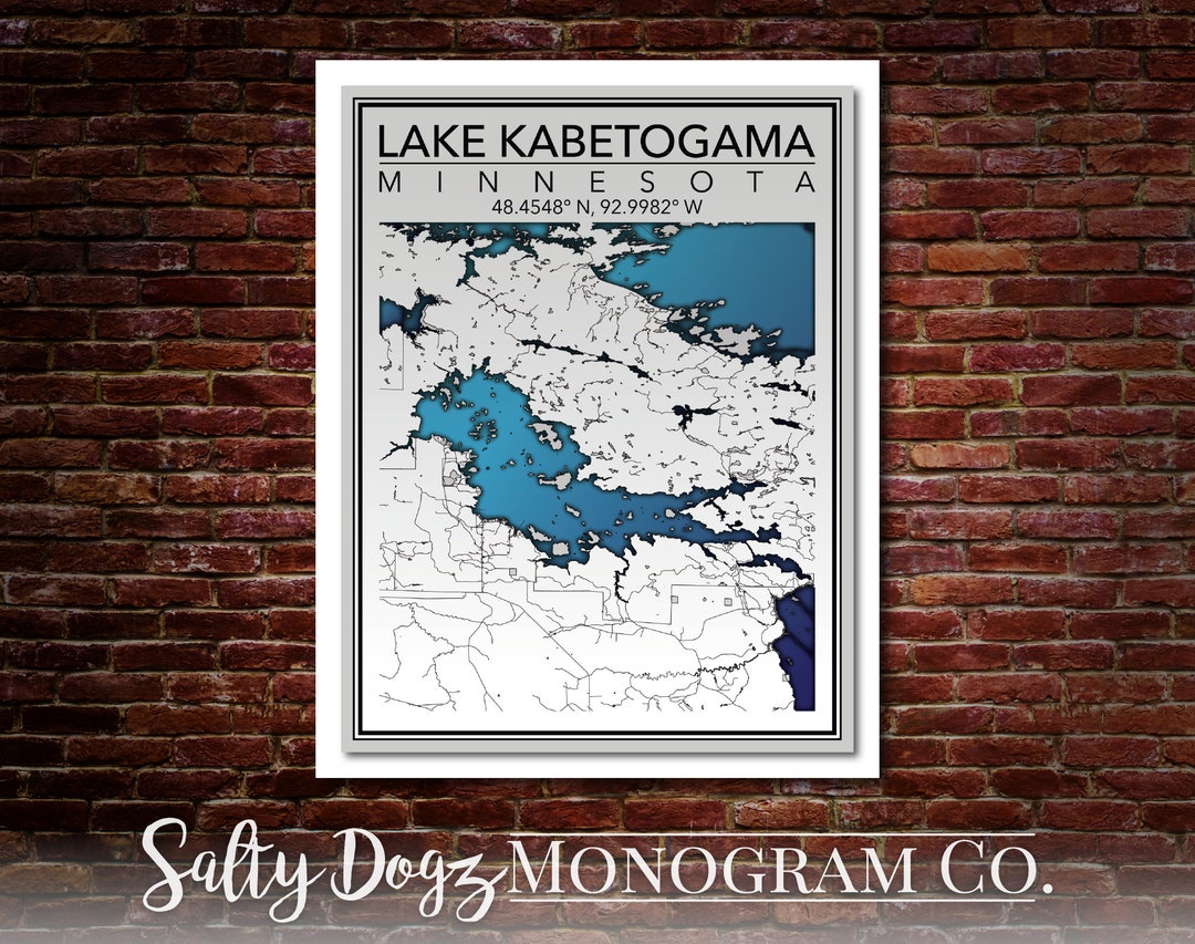 Wall Art Map Print of Lake Kabetogama Minnesota Etsy