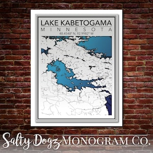 Wall Art Map Print of Lake Kabetogama Minnesota!