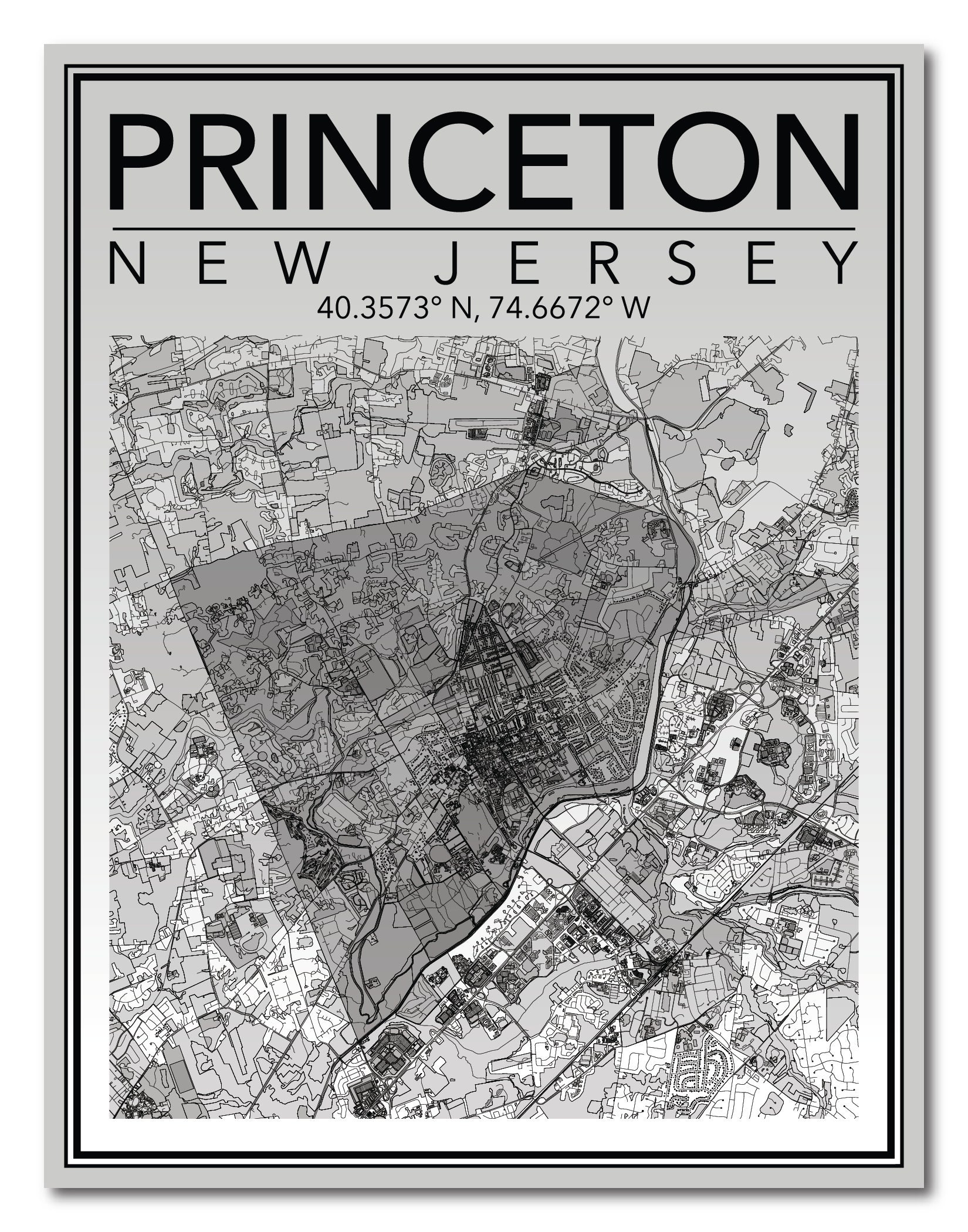 Wall Art Map Print of Princeton New Jersey Etsy