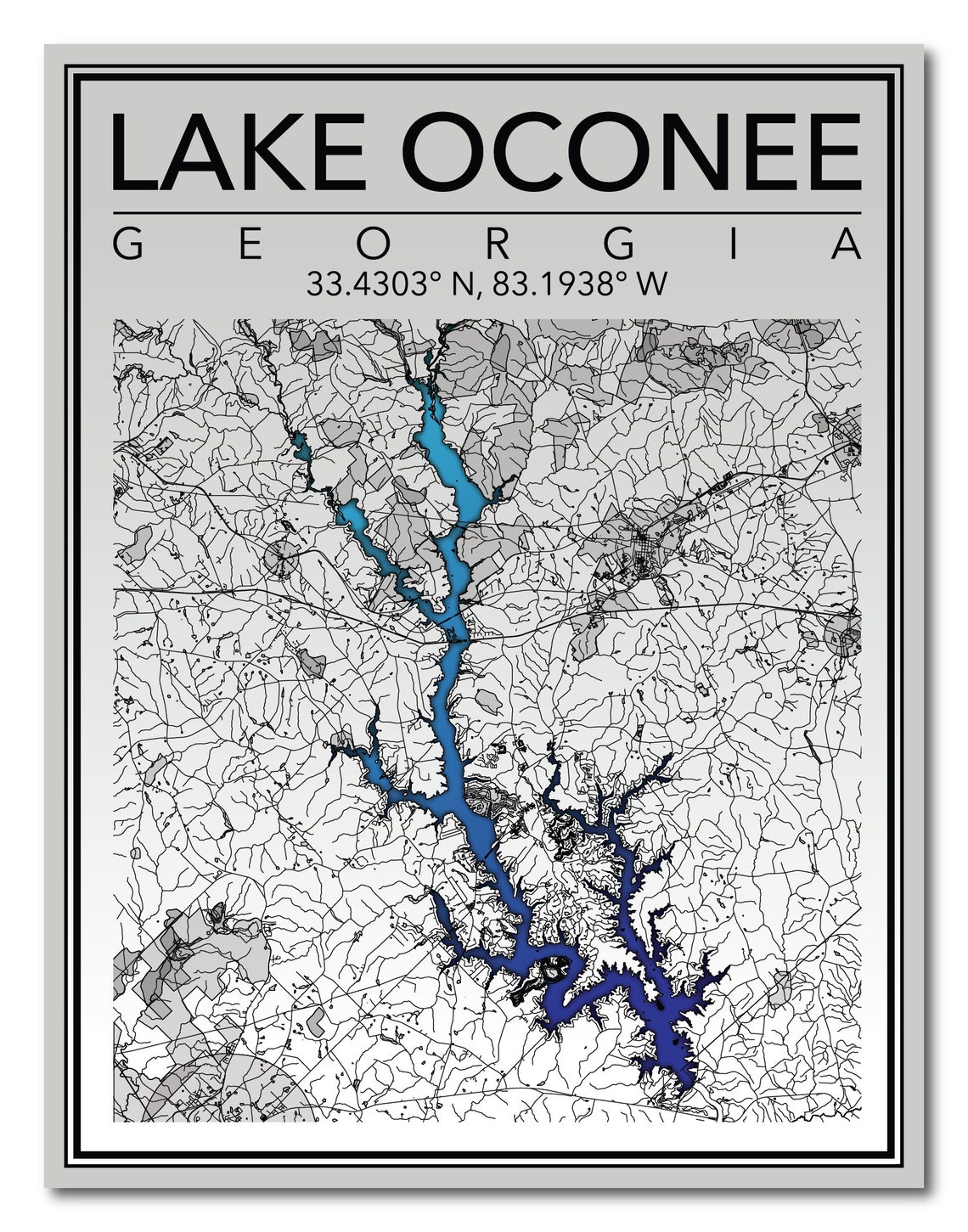 Wall Art Map Print of Lake Oconee Etsy