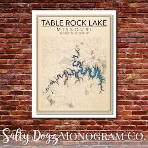 Wall Art Map Print of Table Rock Lake, Missouri!!!