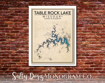 Wall Art Map Print of Table Rock Lake, Missouri!!!
