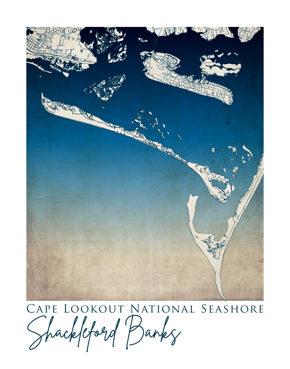 Wall Art Map of Shackleford Banks Cape Lookout National Etsy